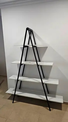 Modern Ladder Shelf Unit — Black Frame with White Shelves