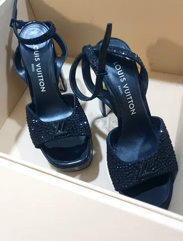 Louis Vuitton black crystal-embellished high heel sandals, size 36, 8.5cm
