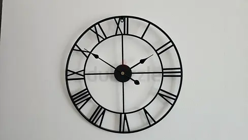 Large Black Metal Roman Numeral Wall Clock - 60cm
