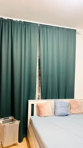 IKEA Thick Dark Green Blackout Curtains with sheer Pair (Ready to Hang)