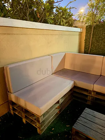 Outdoor Pallet Sofa Set with Cushions - Beige, 3-Seater Corner