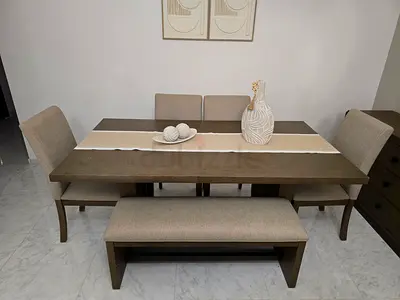 Modern Wooden Dining Set with 4 Chairs and 1 Bench