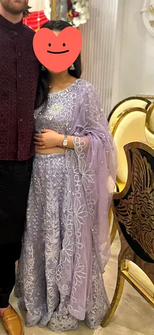 Light Lavender Embroidered Pakistani/Indian Party Dress (Lehenga/Sharara) - Worn Once