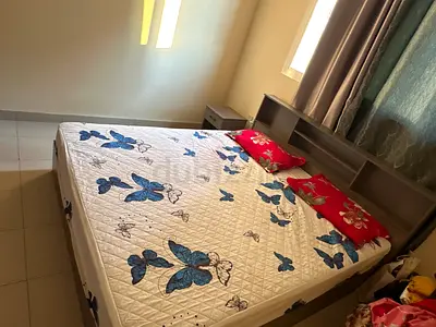 King size Bed and mattress, side table, 2 pillows