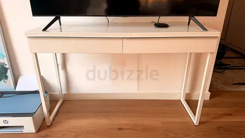Modern White Desk / Console Table with 2-Drawers High Gloss Finish 120x40 cm (47 1/4x15 3/4")
