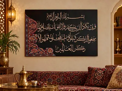 Arabic calligraphy, Ayat Al Korsi , designed by authentic persian rug, hand made, 100 by 70 cm