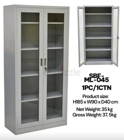 Metal Storage Cabinet with Glass Doors - 185cm H x 90cm W
