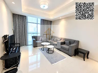 One-bedroom apartment with a balcony offering an city view, including parking, gym, and swimming pool. Fully furnished, available for monthly rent.