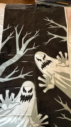 Halloween Plastic Tablecloth / Party Decorative Cover (Black with Ghosts)