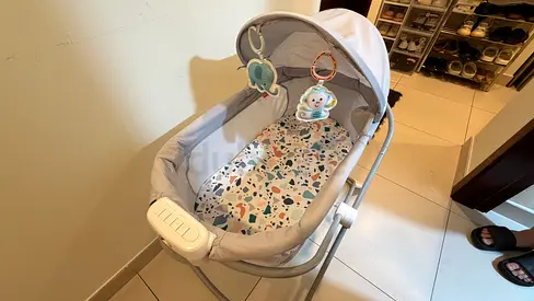 Lightweight Baby Bassinet with Canopy and Toy Bar - Grey