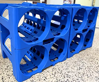 Blue Plastic Stackable Water Bottle Storage Rack