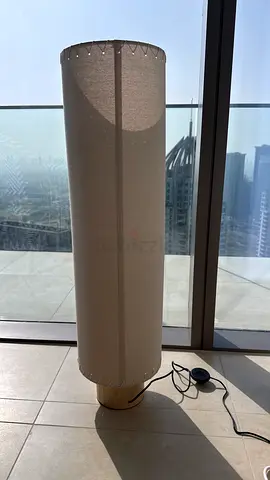 Floor lamp (IKEA-style) - beige fabric, wooden base