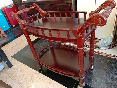 Vintage Wooden Serving Trolley with Carved Details