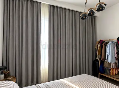 Grey blackout curtains, 480 x 295 cm