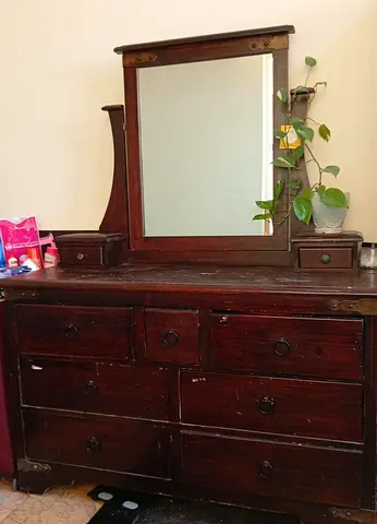 Solid Wood Dresser with Mirror — Vintage, Sturdy