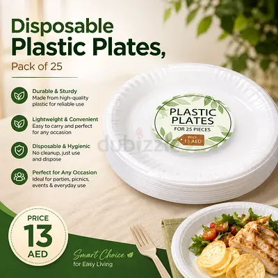 Pack of 25 Disposable Plastic Plates