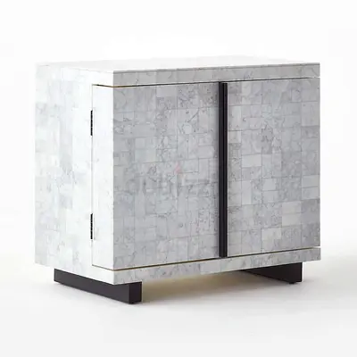 Cb2 Tessa Tiled Carrara Marble Bar Cabinet