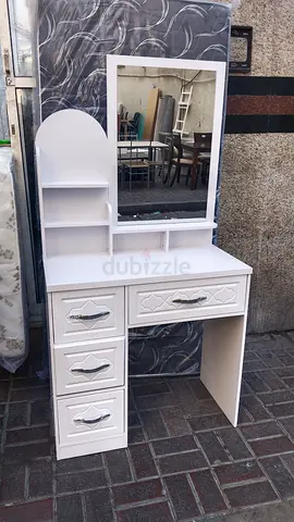 White Dressing Table with Mirror and Shelves -