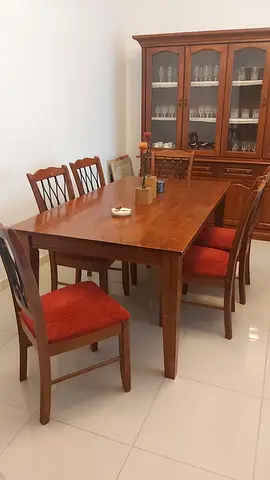 Solid Wood 6-Seater Dining Table with Chairs and China Cabinet