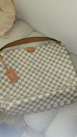 Pre-owned designer-style white checkered shoulder bag with leather trim