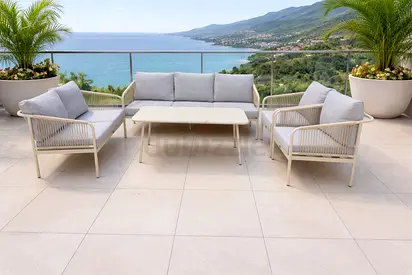 Outdoor 5 piece Patio Sofa Set with Coffee Table — Light Grey Cushions