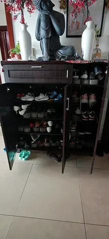 Dark Wooden Shoe Cabinet with Multiple Shelves - Good Condition