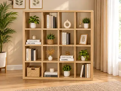 Modern Light Wood 16 Cube Storage Shelf Unit