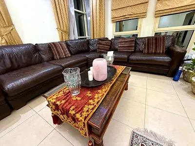Large Brown Leather L-Shaped Corner Sofa — Good Condition
