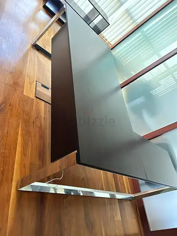 Modern black office desk with chrome legs - good condition