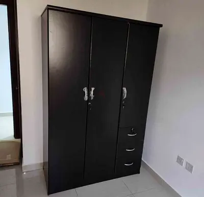Dark MDF 3-door wardrobe with drawers - brand new