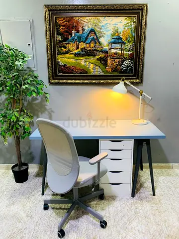 Minimal Study Desk with Drawer Unit and Ergonomic Chair