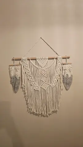 Handmade macrame boho wall hanging - neutral cotton fringe decor
