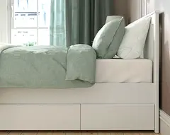 Modern White Bed Frame with Integrated Storage Drawers