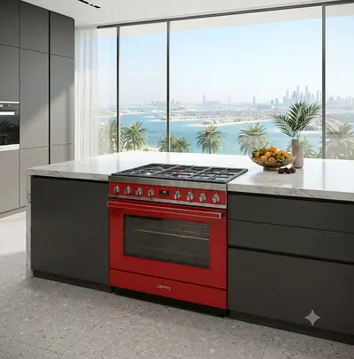 Smeg Red Freestanding Gas Range Cooker – 6 Burners with Oven, Good Condition