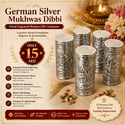 Set of 5 German Silver Mukhwas Dibbi — Floral Engraved Gift Containers