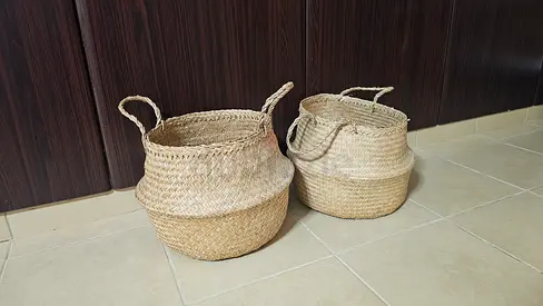 Woven Baskets with handles - Set of 2