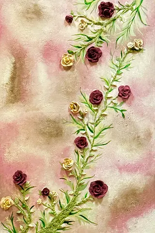 Hand-painted 3D Floral Wall Panel / Wallpaper Accent (Pink & Gold