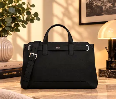 Black Dior Structured Canvas Tote Bag with Shoulder Strap