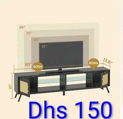 Modern TV Entertainment Unit / TV Stand - Fits up to 85" TVs, Dark Finish