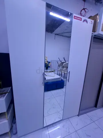 White 3-Door Wardrobe with Full-Length Mirror — Good Condition