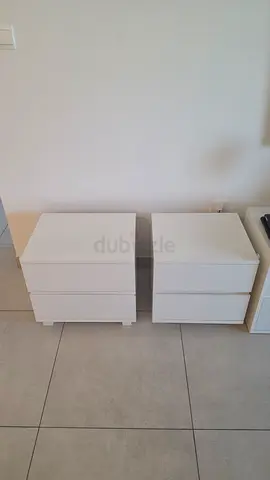 Set of 2 white bedside nightstands - modern, compact