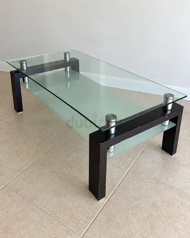 Modern Glass Top Coffee Table with Dark Wood Frame