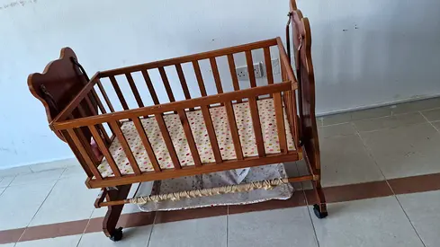 Wooden Baby Cradle / Bassinet with Mattress - Good Condition
