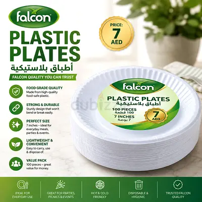 Falcon 7-inch Disposable Plastic Plates - 100 Pack (White)