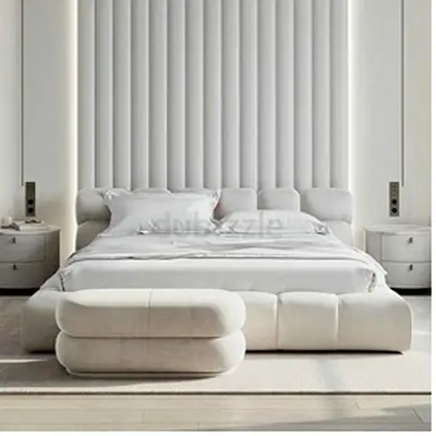 Elegant Serene White Boucle Fabric Bed
