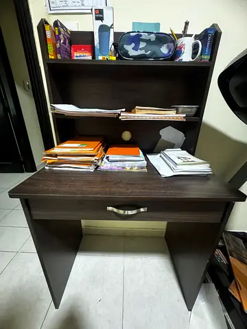 Used compact study desk with hutch and drawer - dark wood finish