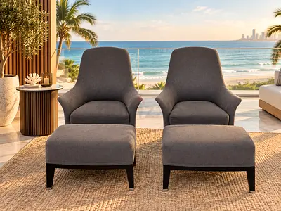 GIORGETTI Pair of Lounge Chairs with Matching Ottomans (Free Delivery)