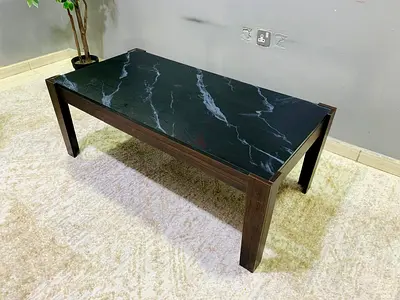 Wooden Coffee Table with Black Marble-Effect Top — Good Condition