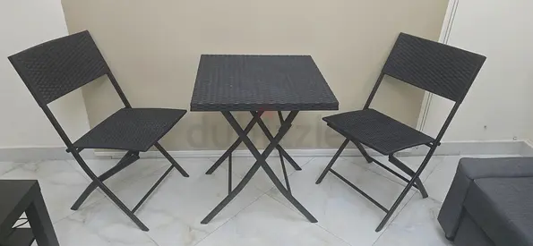 Compact foldable bistro set — 2 chairs + square table, black