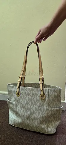 Original Beige Michael Kors monogram tote bag with leather straps